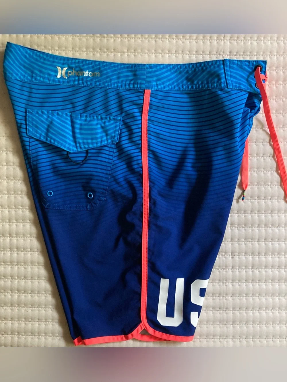 Hurley Phantom USA Olympic Board Shorts Men’s 32 Blue 7” Unlined Surf Swim Beach